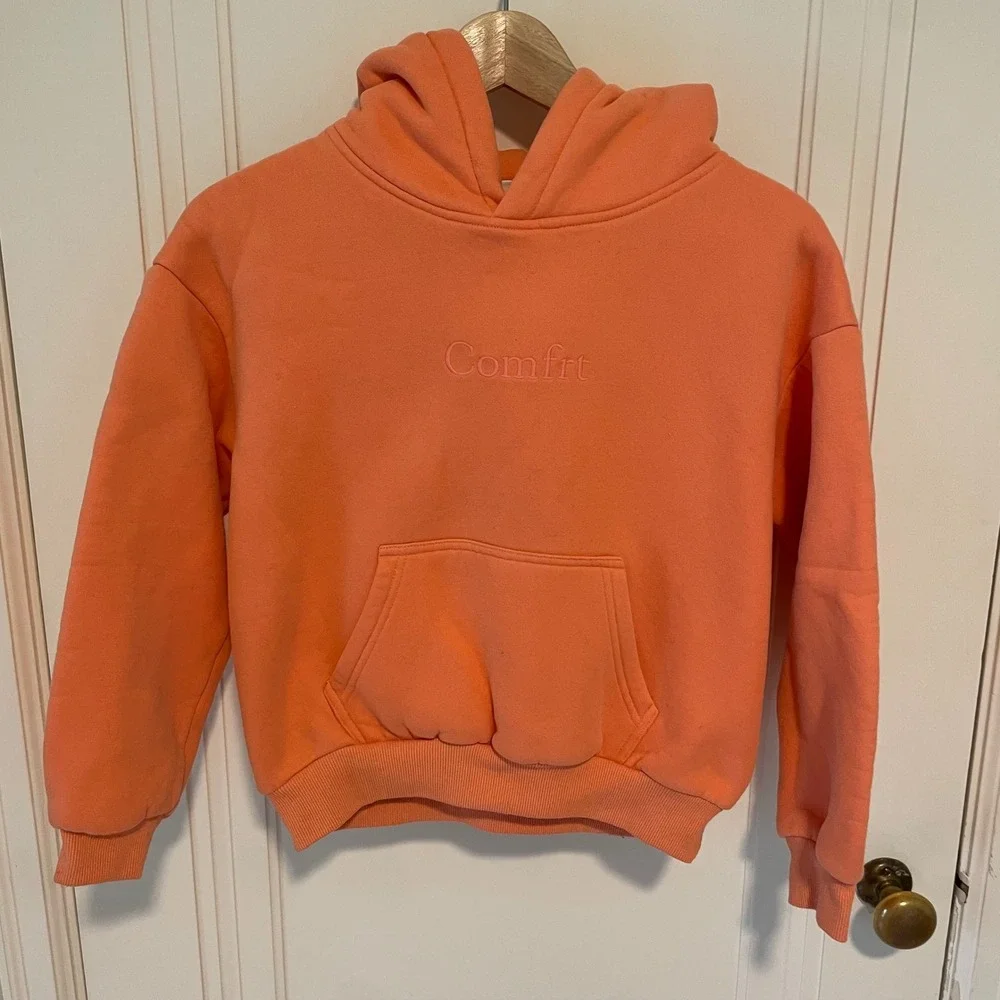 Comfrt Kids Hoodie and Joggers Matching Set Coral Peach Fleece Sweat Set Large